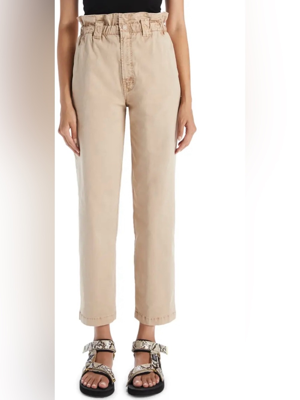 Mother Beige The Yoyo Ruffle Greaser Ankle Pant, Size 25